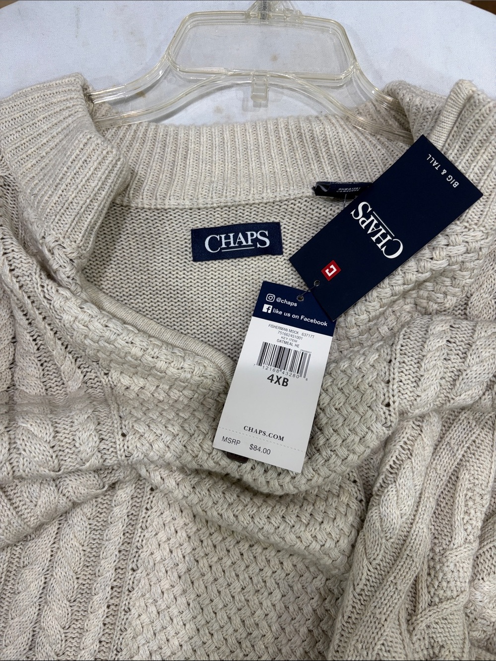 Chaps Men's Cream Cable Knit Turtleneck Sweater - Big & Tall